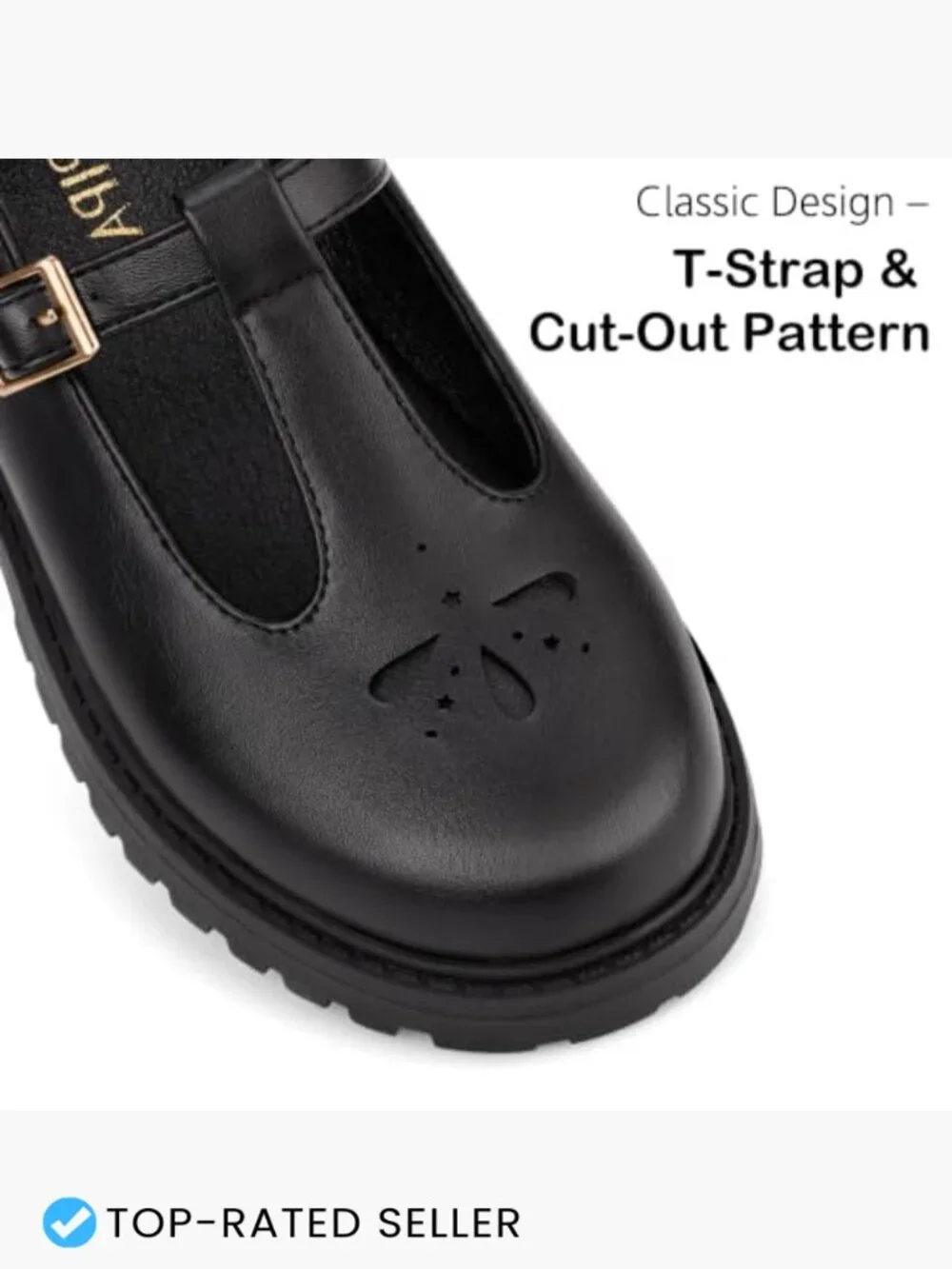 Girls T-Strap Buckle Platform Flats Classic Mary Jane Uniform School Shoes